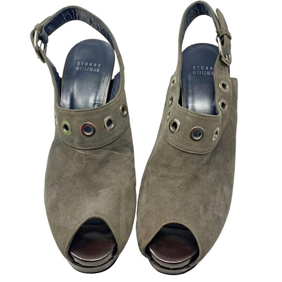 Stuart Weitzman Portside Gray Suede Grommet Platform Slingback Stiletto - Picture 6 of 12